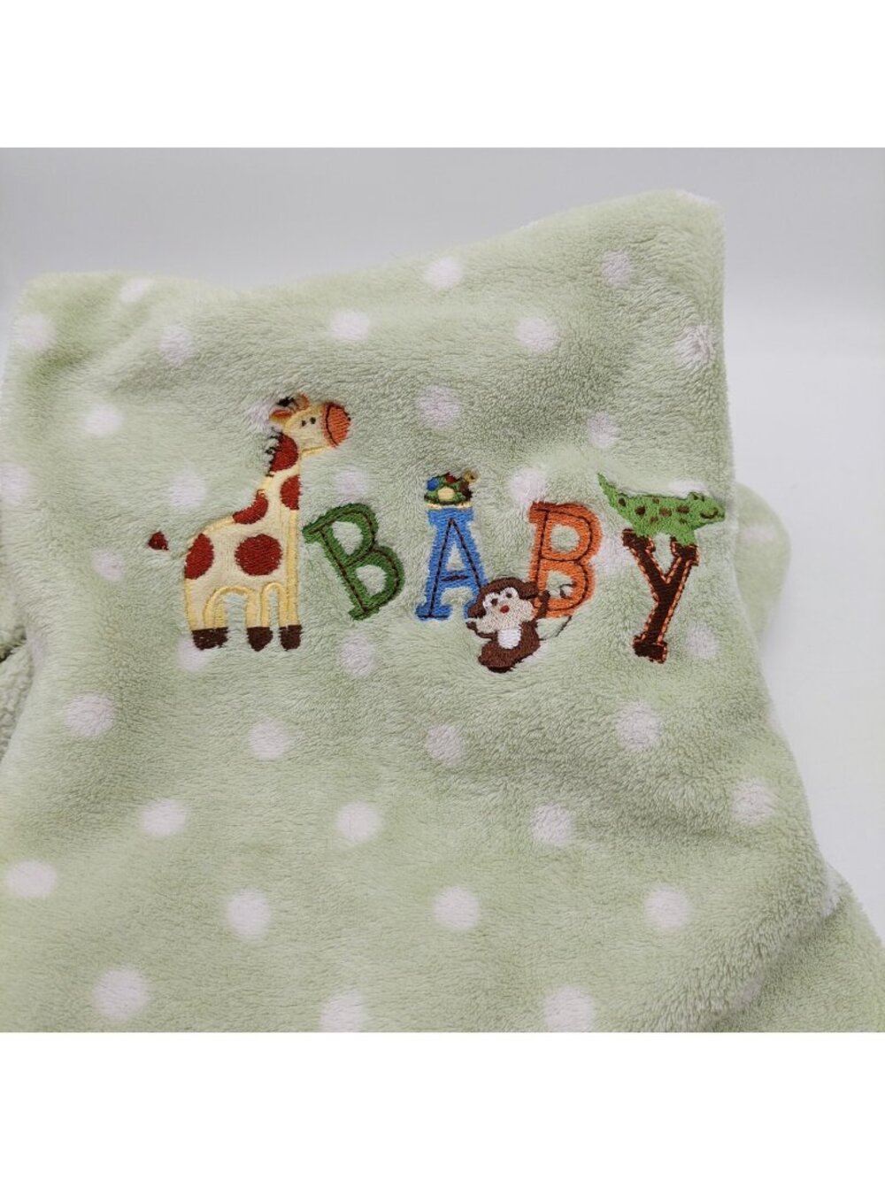 Garanimals Baby Blanket Green White Polka Dot Giraffe Monkey Turtle 30"x39"